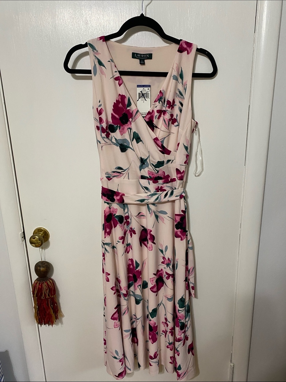 Lauren Ralph Lauren Cream Midi Dress with Pink Floral Print